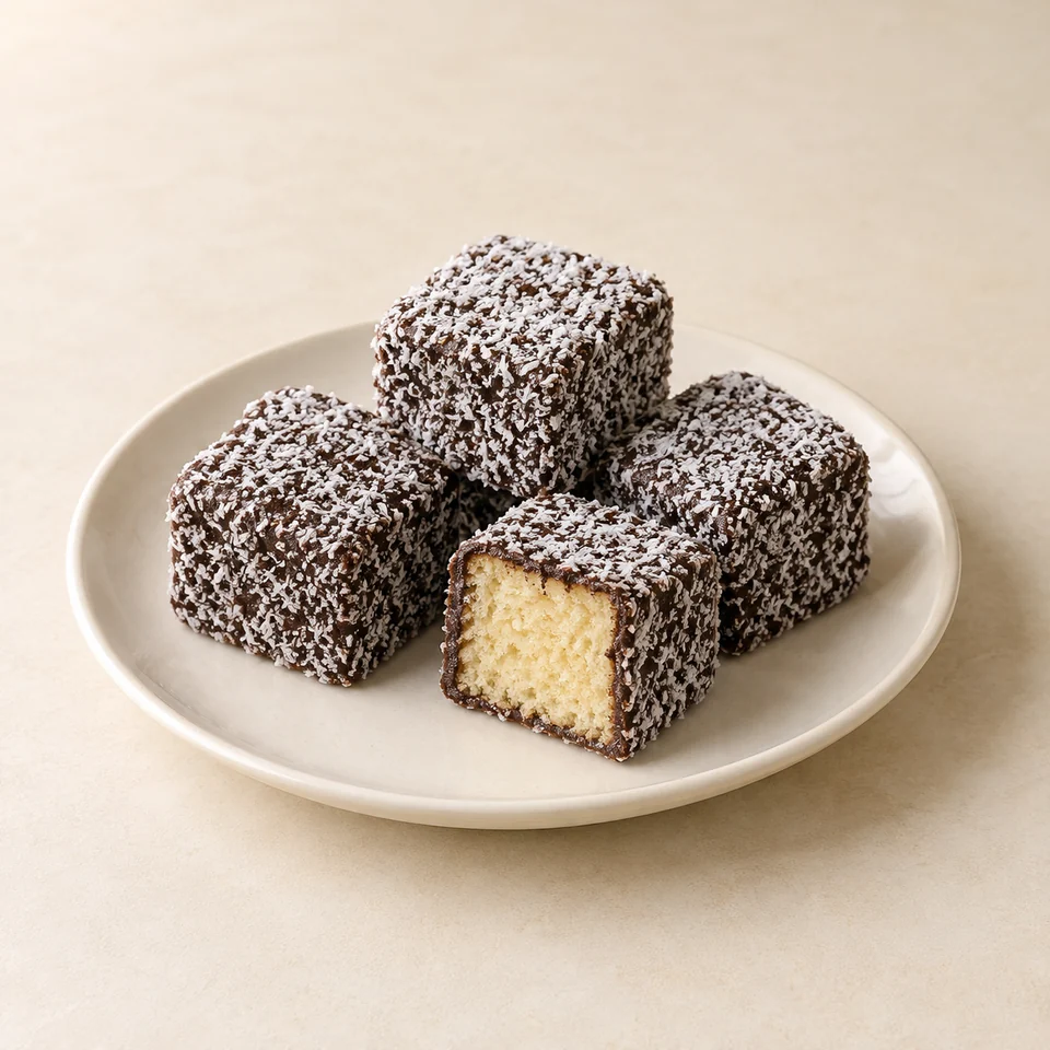 Cake, lamington, unfilled — ai-generated illustration