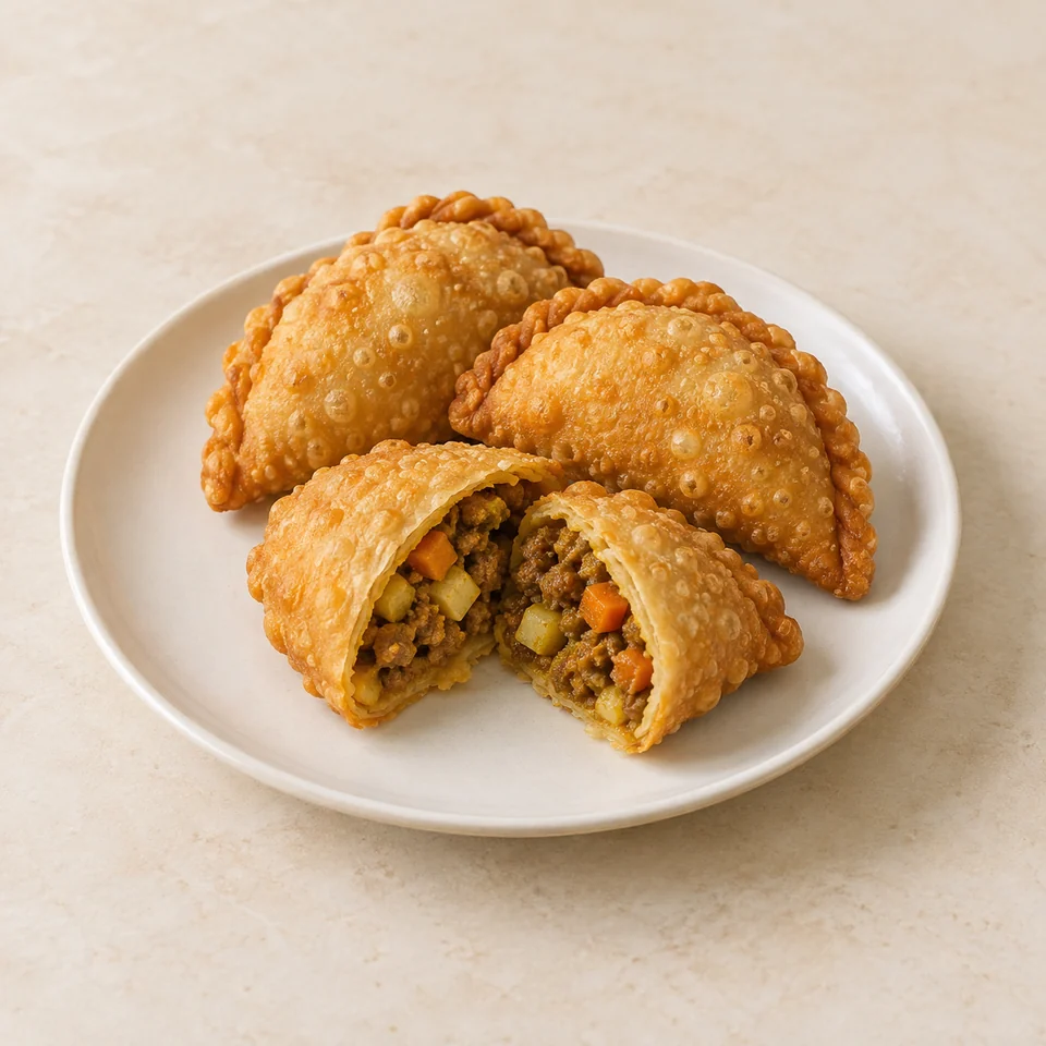 Curry puff, beef & vegetable, deep fried — ai-generated illustration
