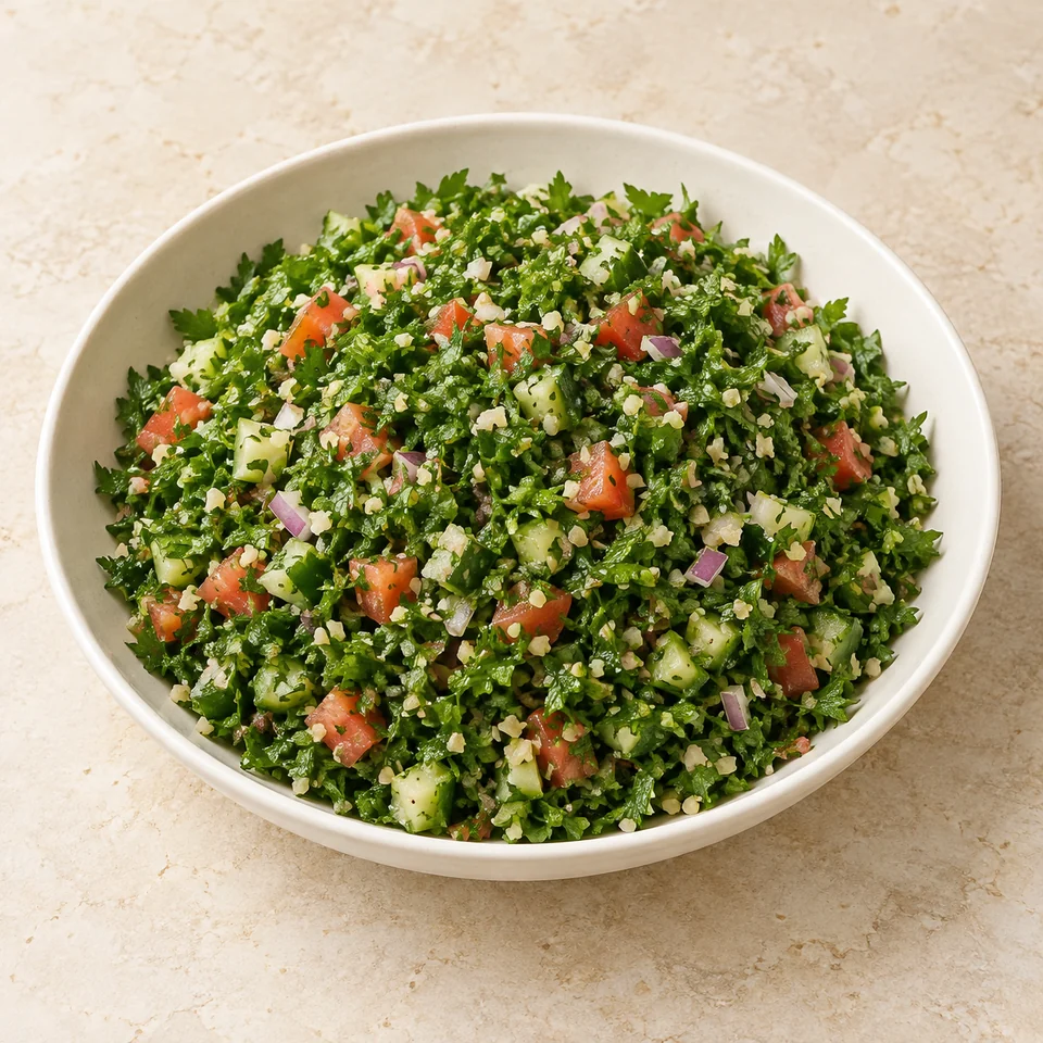 Salad, tabbouleh, homemade, added dresssing — ai-generated illustration