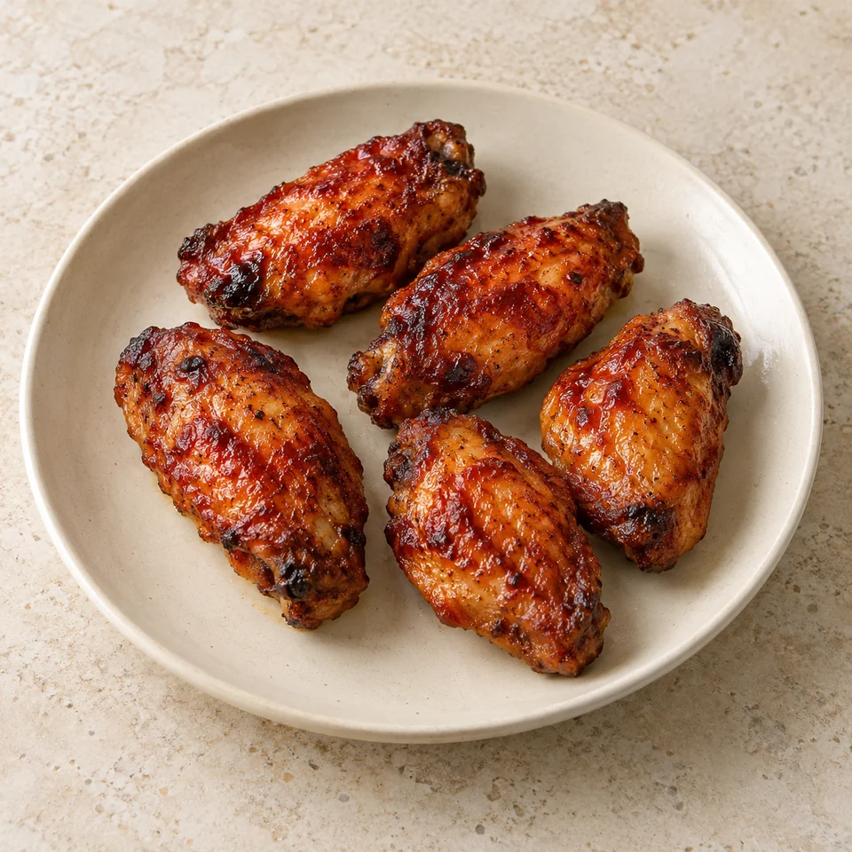 Chicken wings, marinated, meat and skin, barbecued — ai-generated illustration