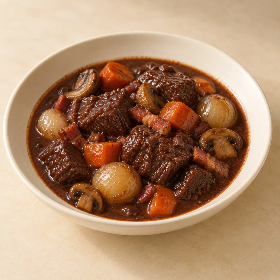 Beef bourguignon, homemade — ai-generated illustration