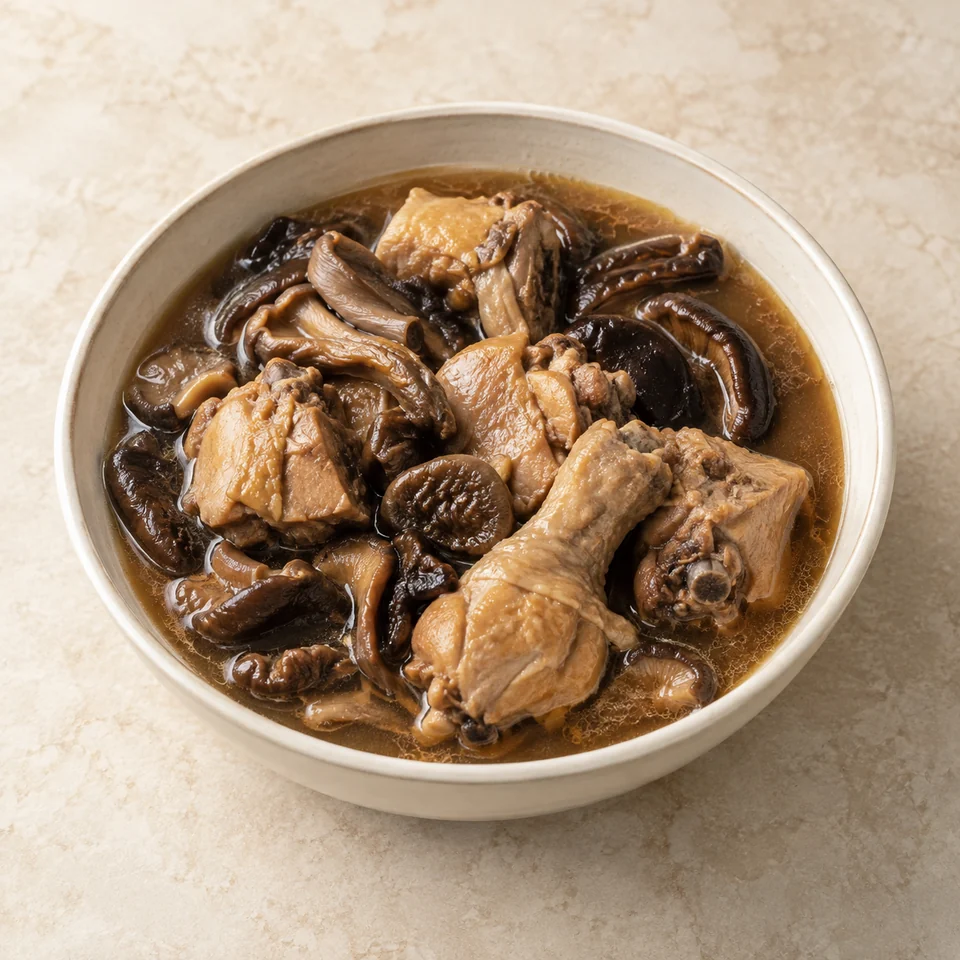 小鸡炖蘑菇,AI 生成示意图