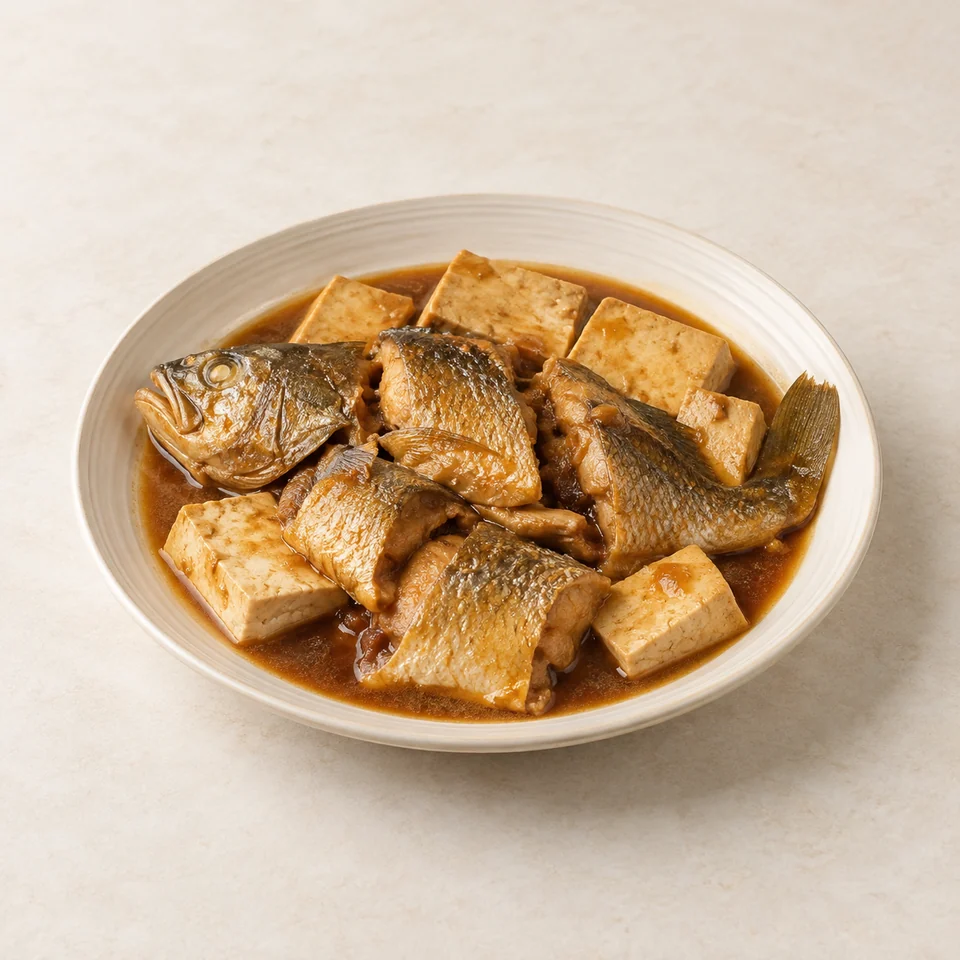 豆腐烧黄鱼,AI 生成示意图