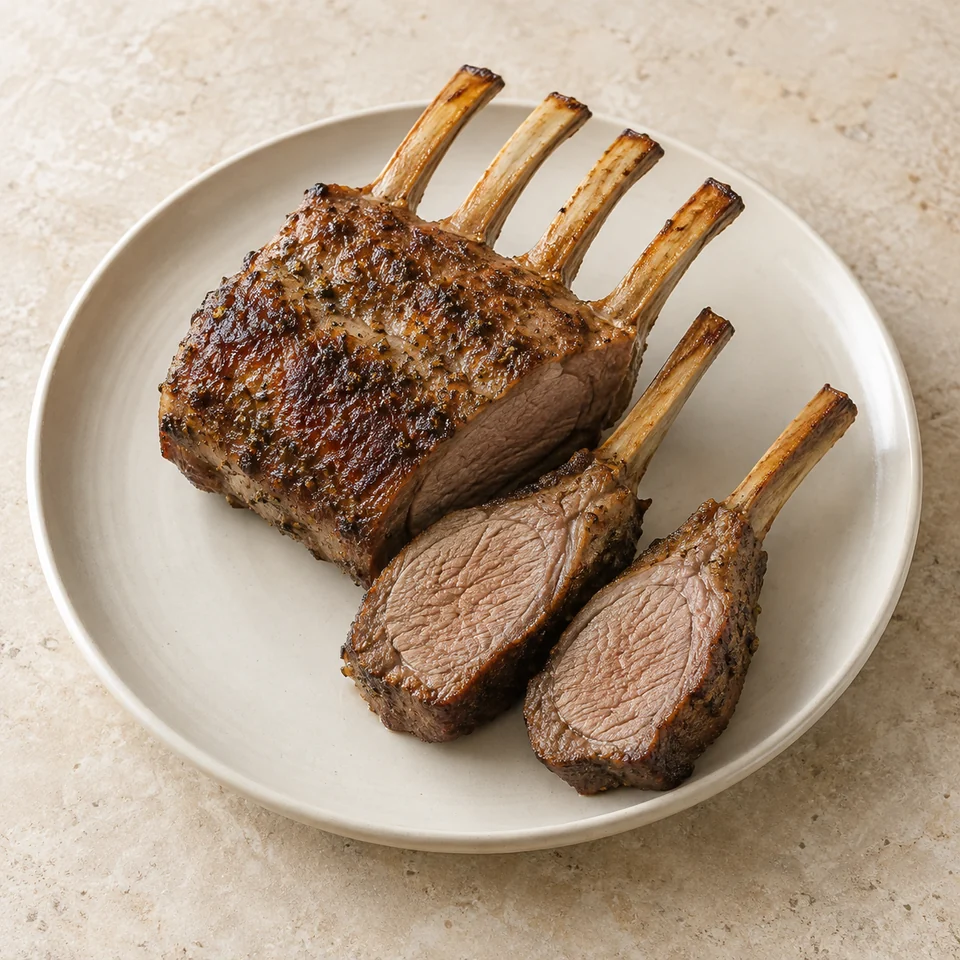 Lamb, rack of, lean, roasted — ai-generated illustration