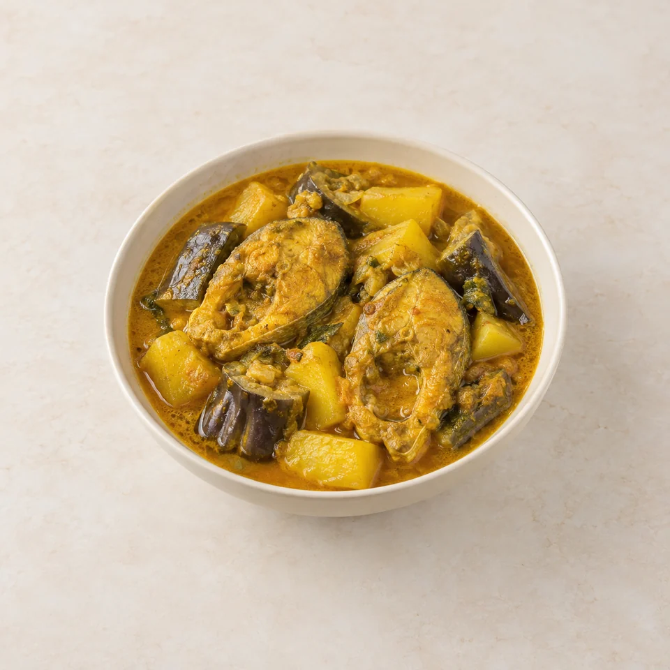 Curry, fish and vegetable, Bangladeshi, homemade — ai-generated illustration