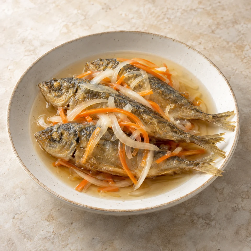 Horse mackerel nanbanzuke — ai-generated illustration