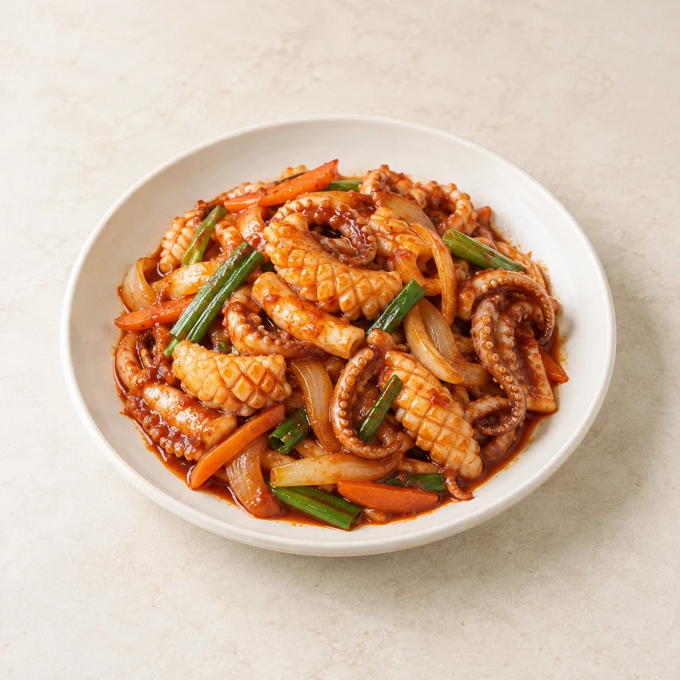 Spicy stir-fried squid — ai-generated illustration