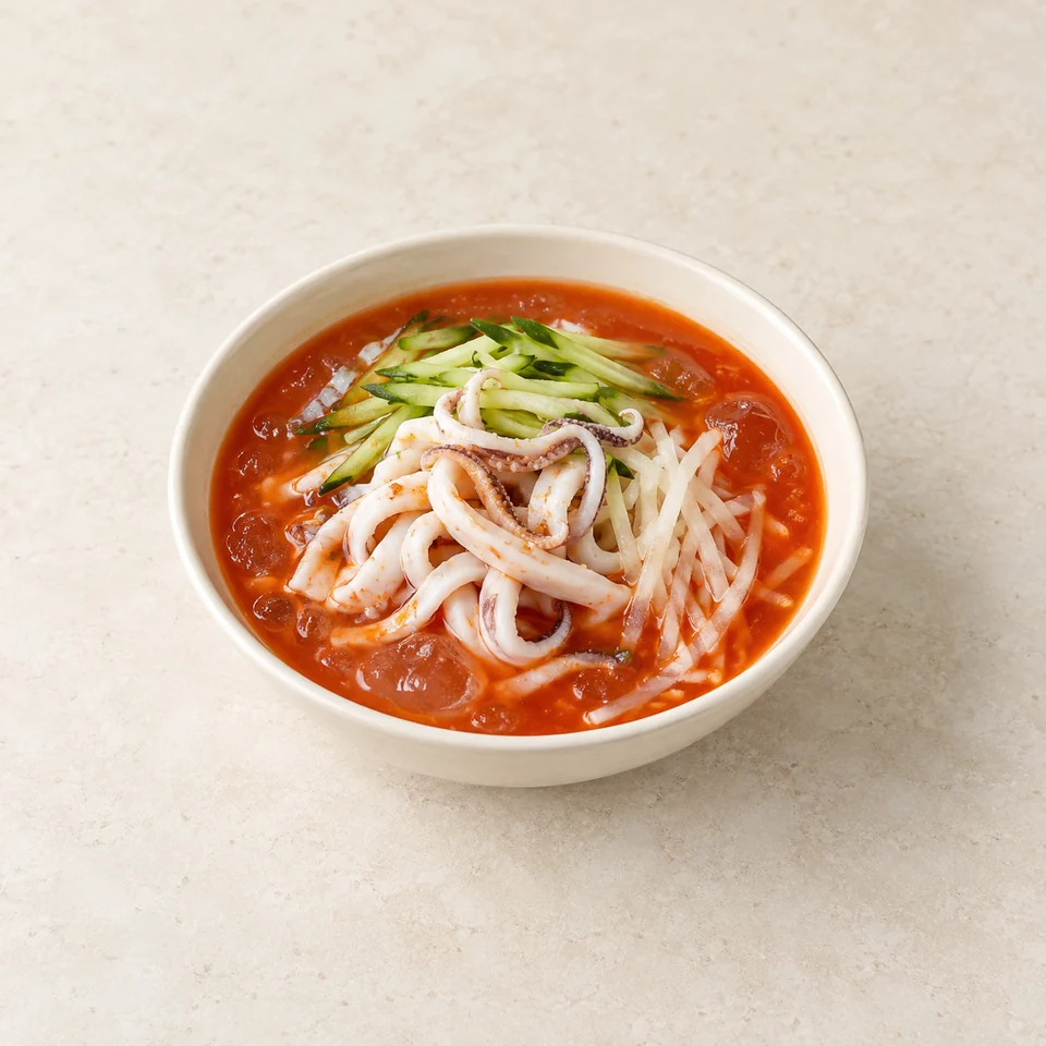 Squid mulhoe cold soup — ai-generated illustration