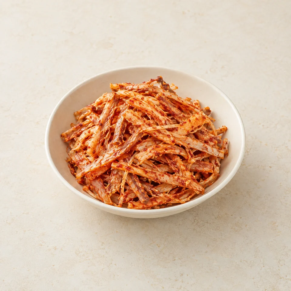 Seasoned dried pollock strips — ai-generated illustration