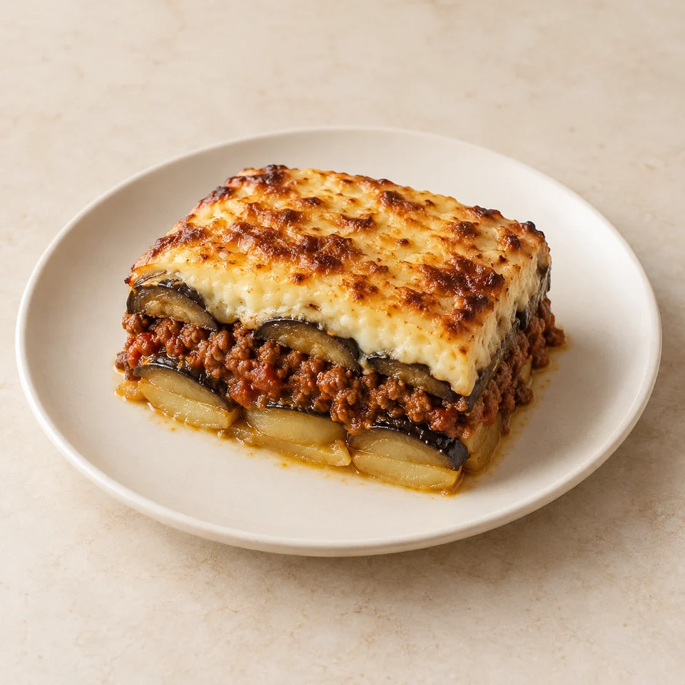 Moussaka, homemade — ai-generated illustration