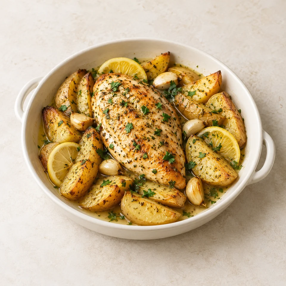 Greek lemon chicken with potatoes — ai-generated illustration