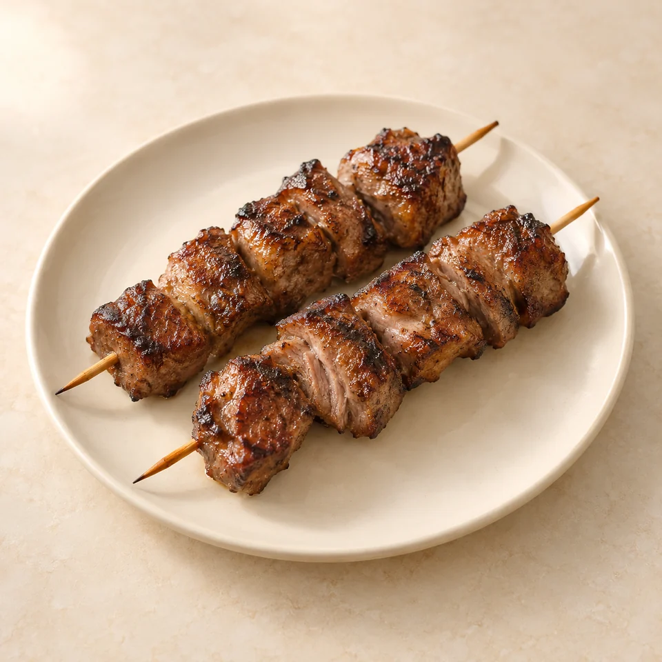 Shish kebab, meat only — ai-generated illustration