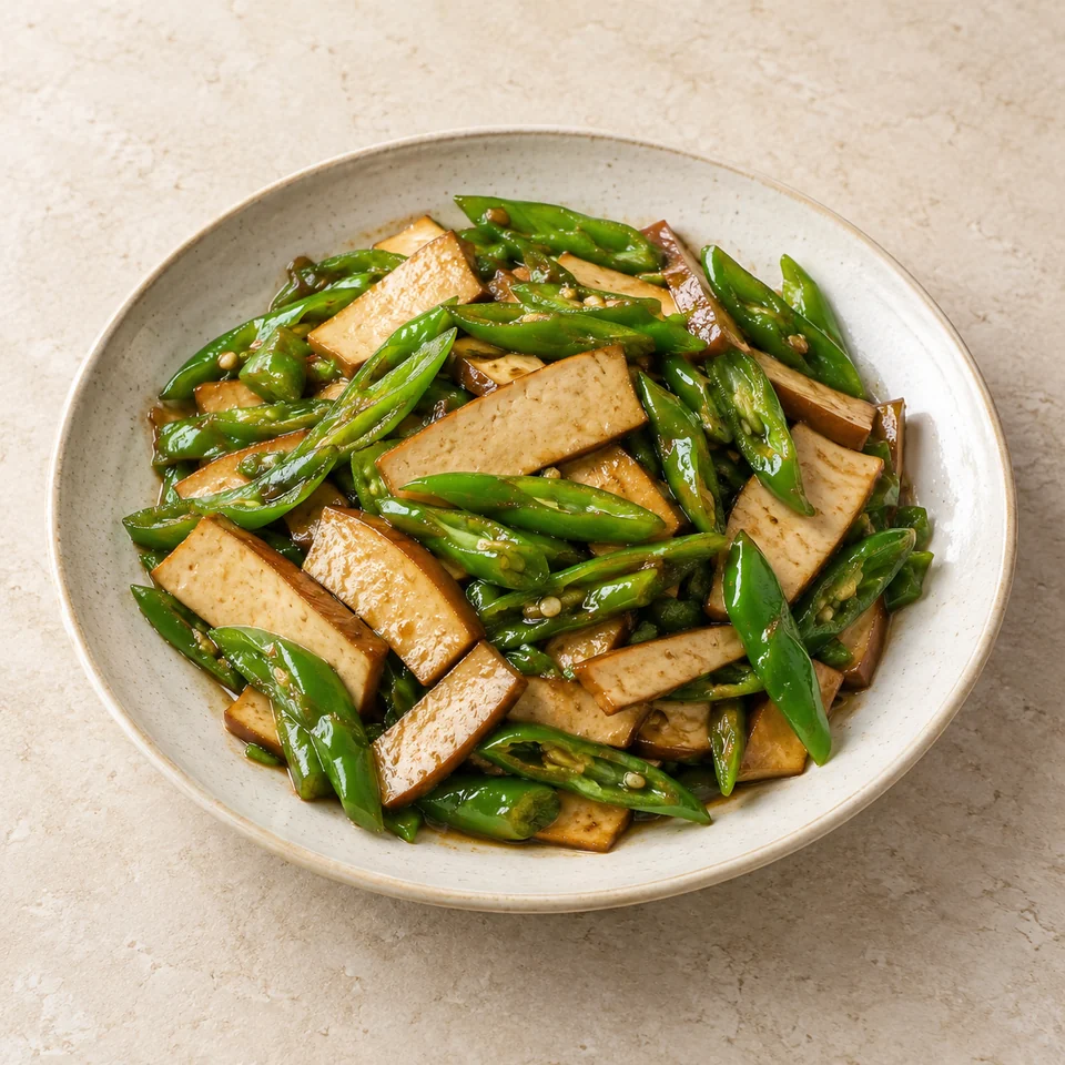 尖椒干豆腐,AI 生成示意图
